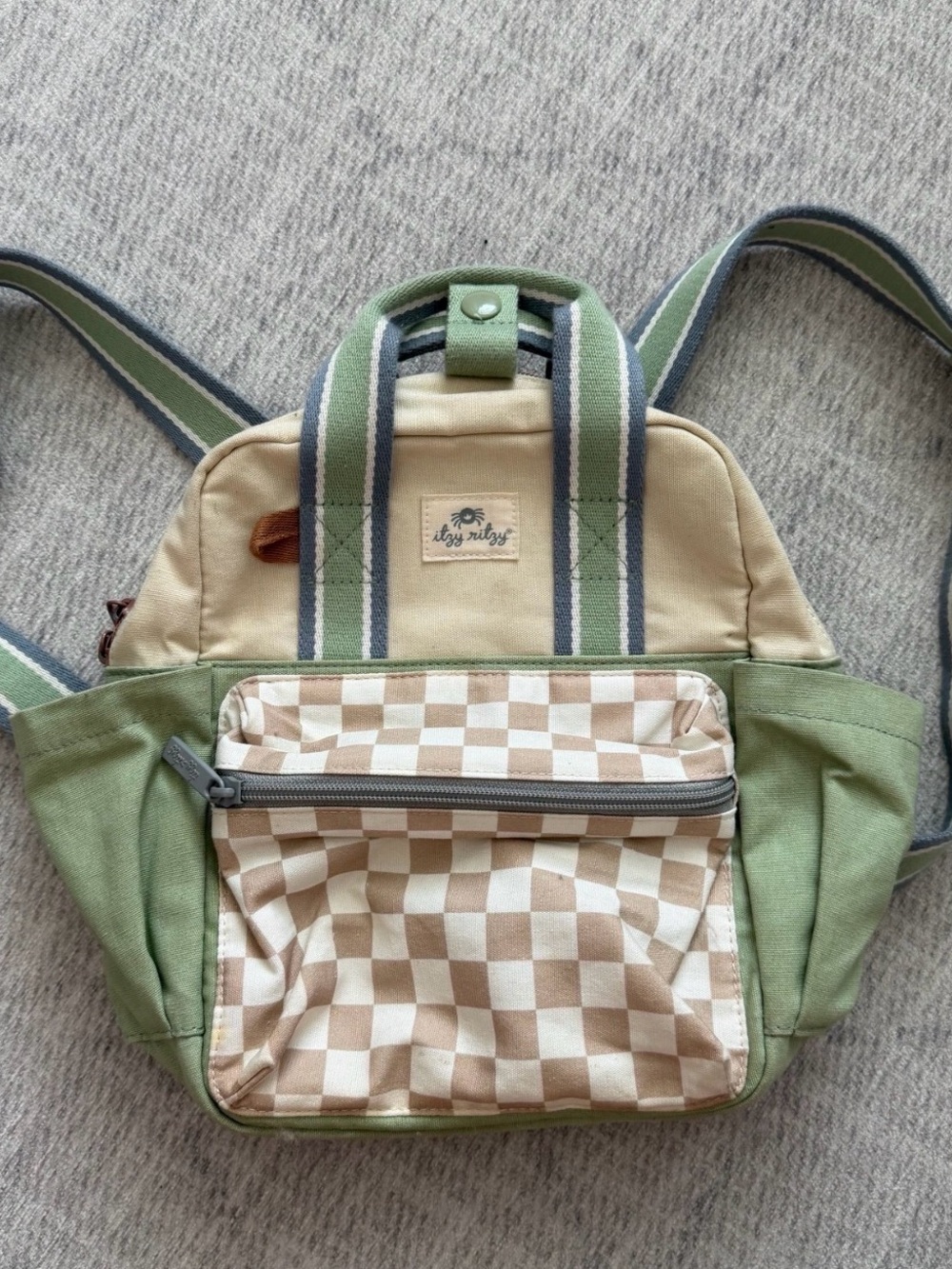 Itzy Ritzy Toddler Kid’s Beige/Green Casual School Mini Backpack